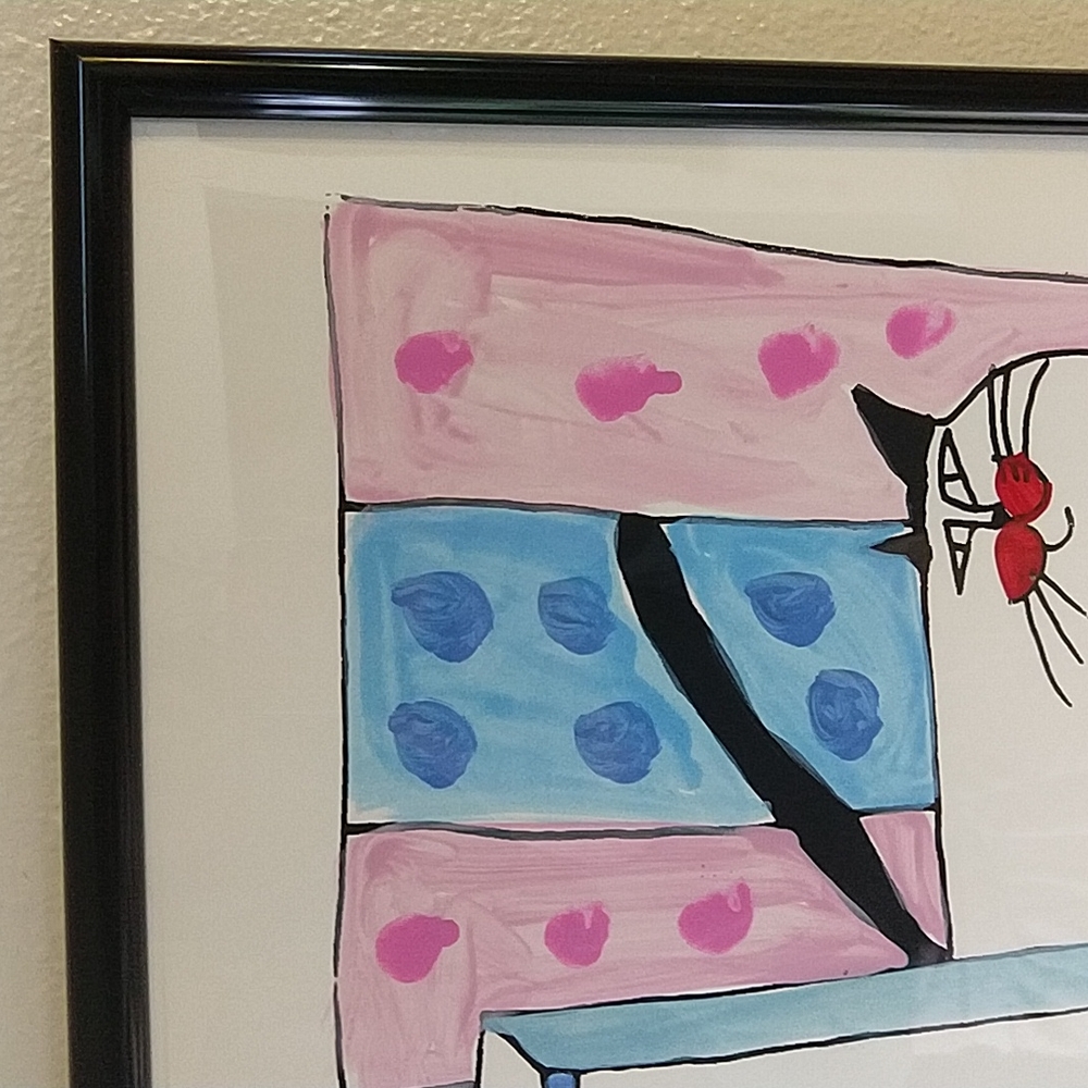 90's Vintage Martha Wahlert Serigraph Large Cat Art Framed Whimsical Large - Picture 7 of 9